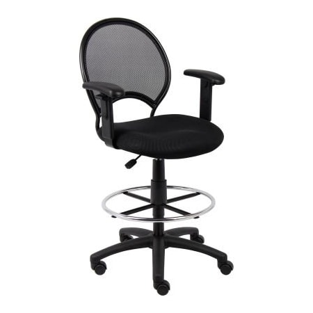 Boss Mesh Drafting Stool With Adjustable Armrest - Fabric - Black